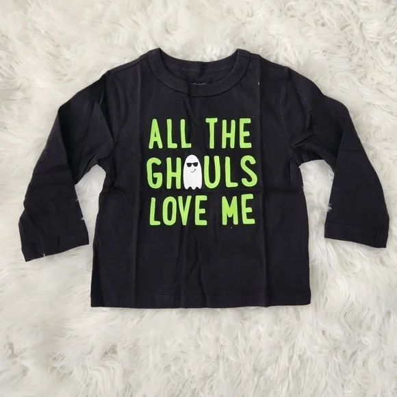 The Children’s Place Glow in the Dark All The Ghouls Love Me Graphic Tee - Black - Picture 1 of 5